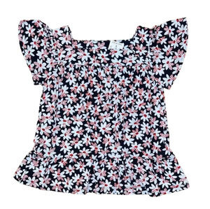 NWT J. Crew Girls' Navy W/Daisy Floral Print Square-Neck Peplum Tee